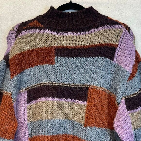 NWT a.n.a. Women’s Patchwork Sweater Large Colorblock Long Sleeve Boho Brown NEW - Picture 12 of 14